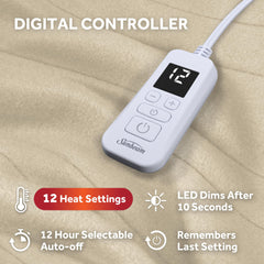 Digital controller with 12 heat settings on Sunbeam blanket
