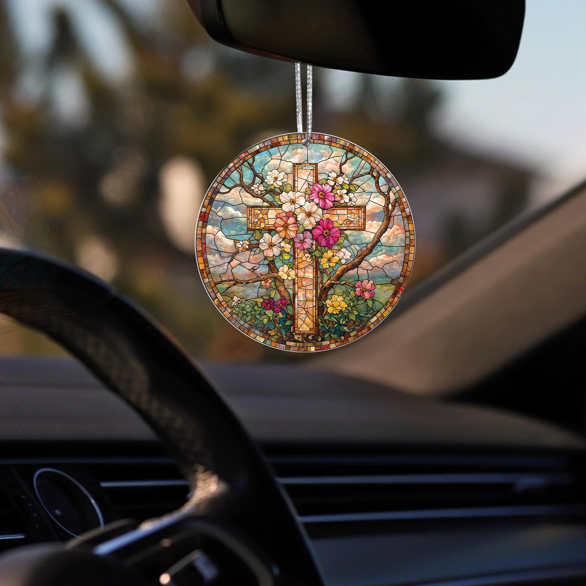 Suncatcher acrylic hanging decorations stained glass cross ornament