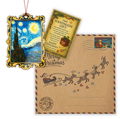 Window hanging ornament with festive design and story card