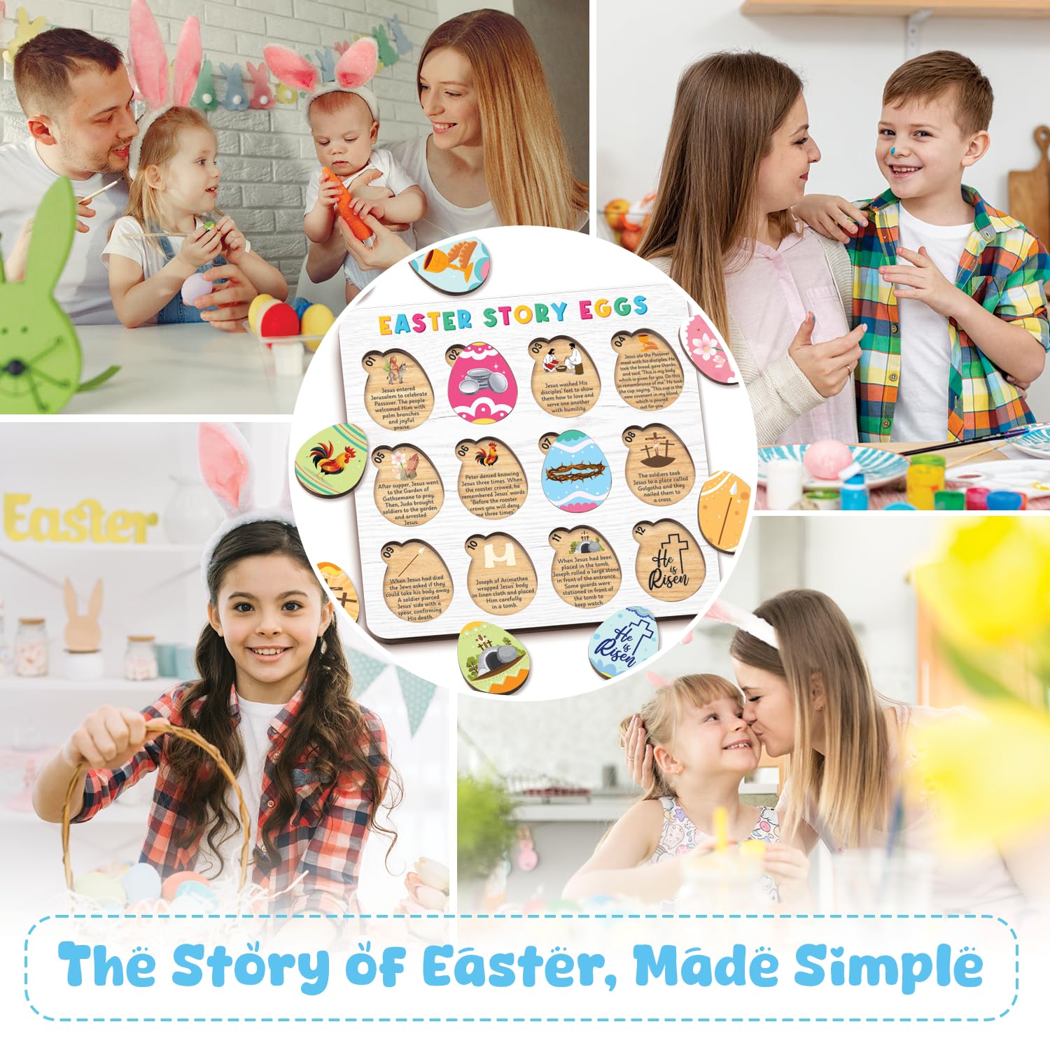 Faith based Easter activities for kids with wooden eggs