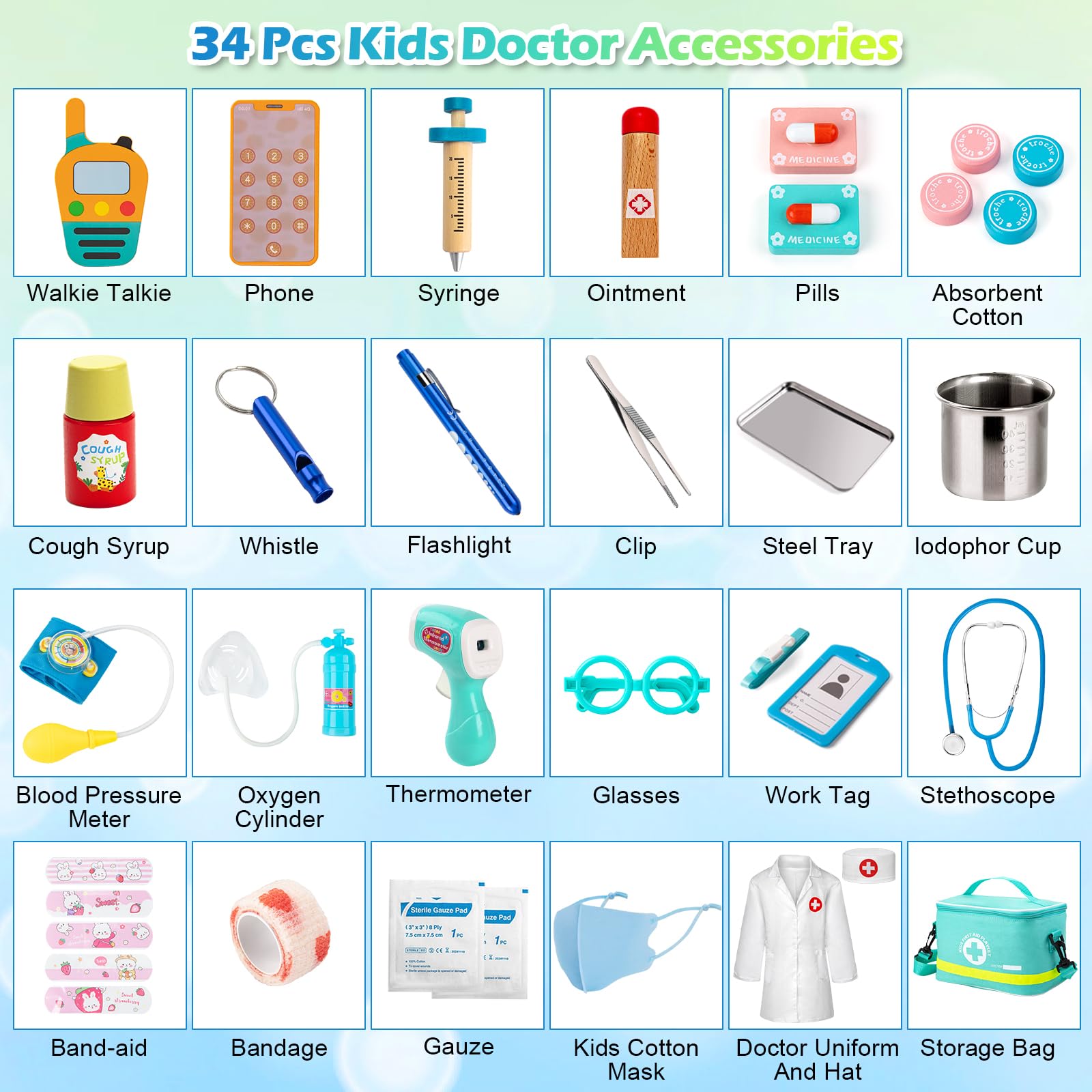 Durable toddler doctor kit made of wood and non-toxic plastic