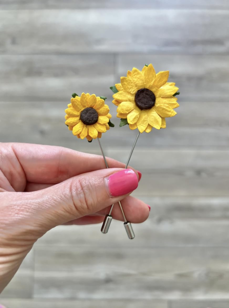 Large sunflower boutonniere yellow brown large 1.5 inches