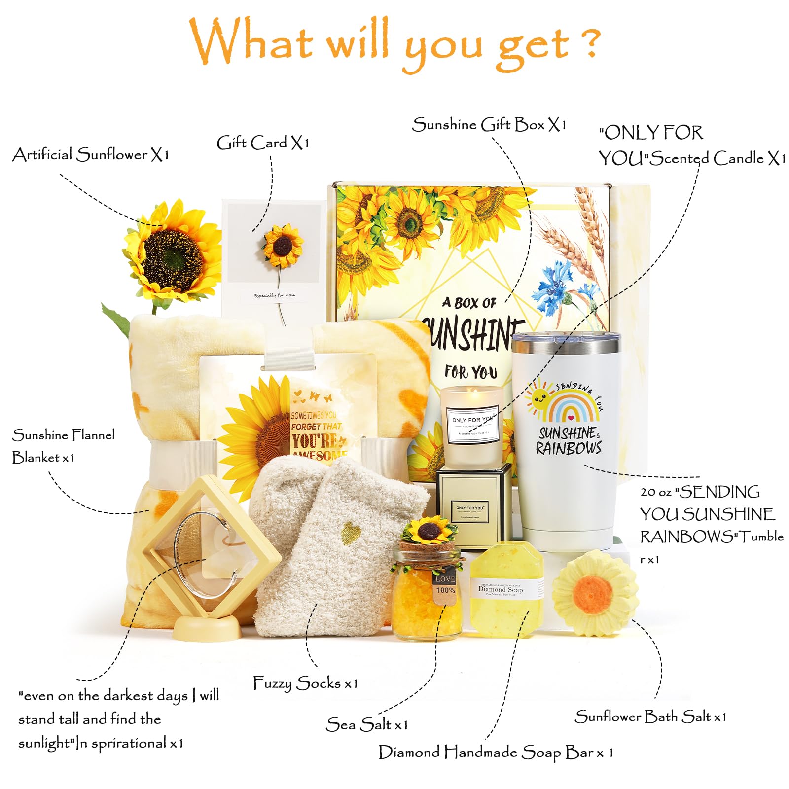 Sunflower bath salts and rose scented sea salt in gift set