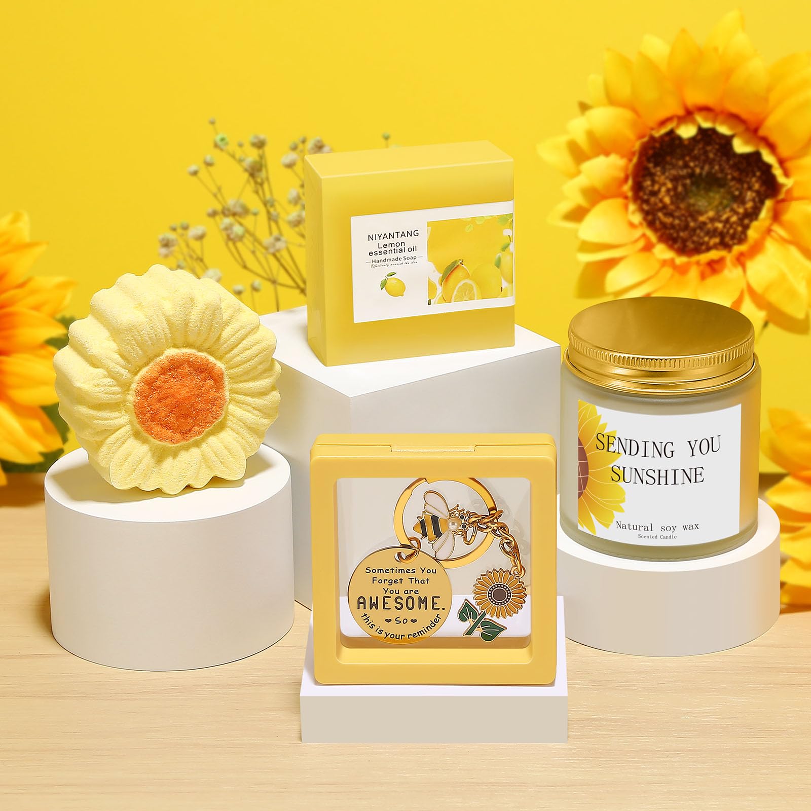 Sunflower keychain cosmetic bag and socks in set