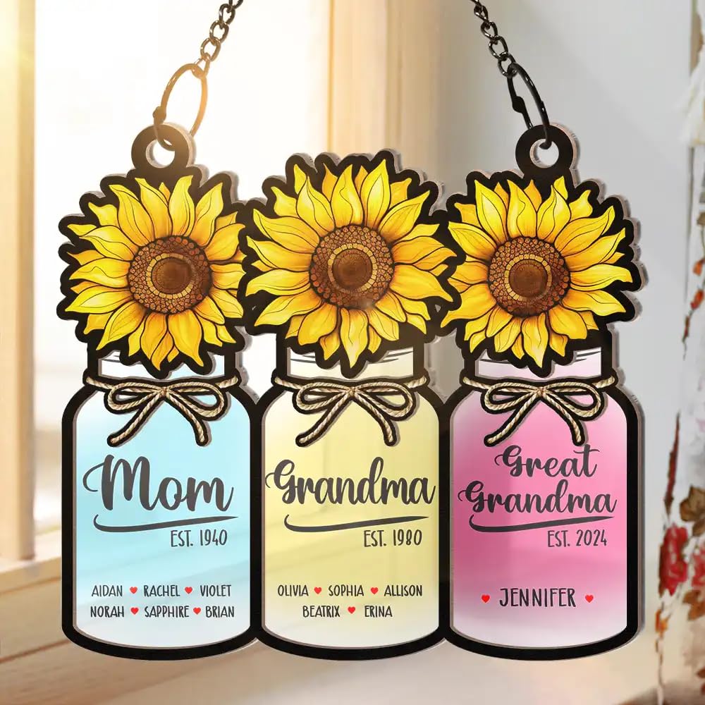 Personalized sun catcher ornament floral mason jar design