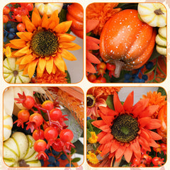 Wreath with frosted blue berries and sunflowers outdoor use