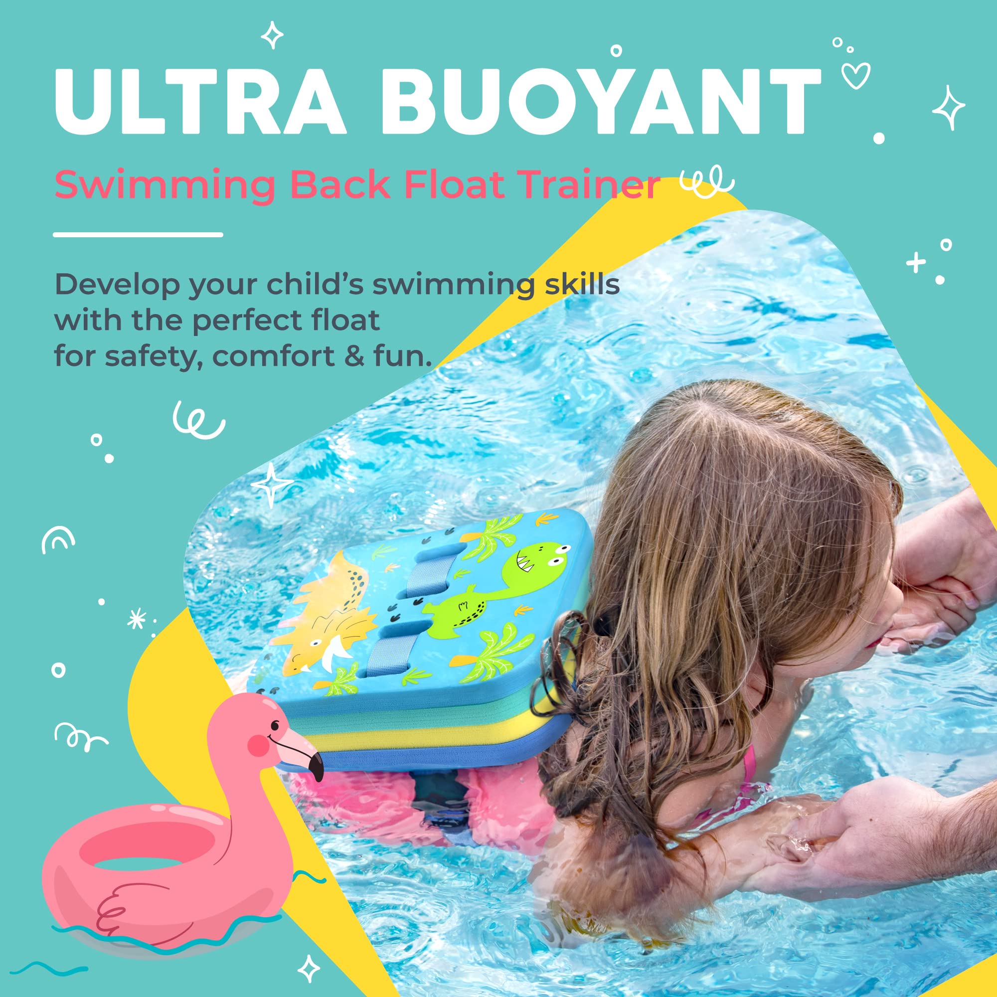 Back Float Swim Trainer used by kids up to 60 lbs