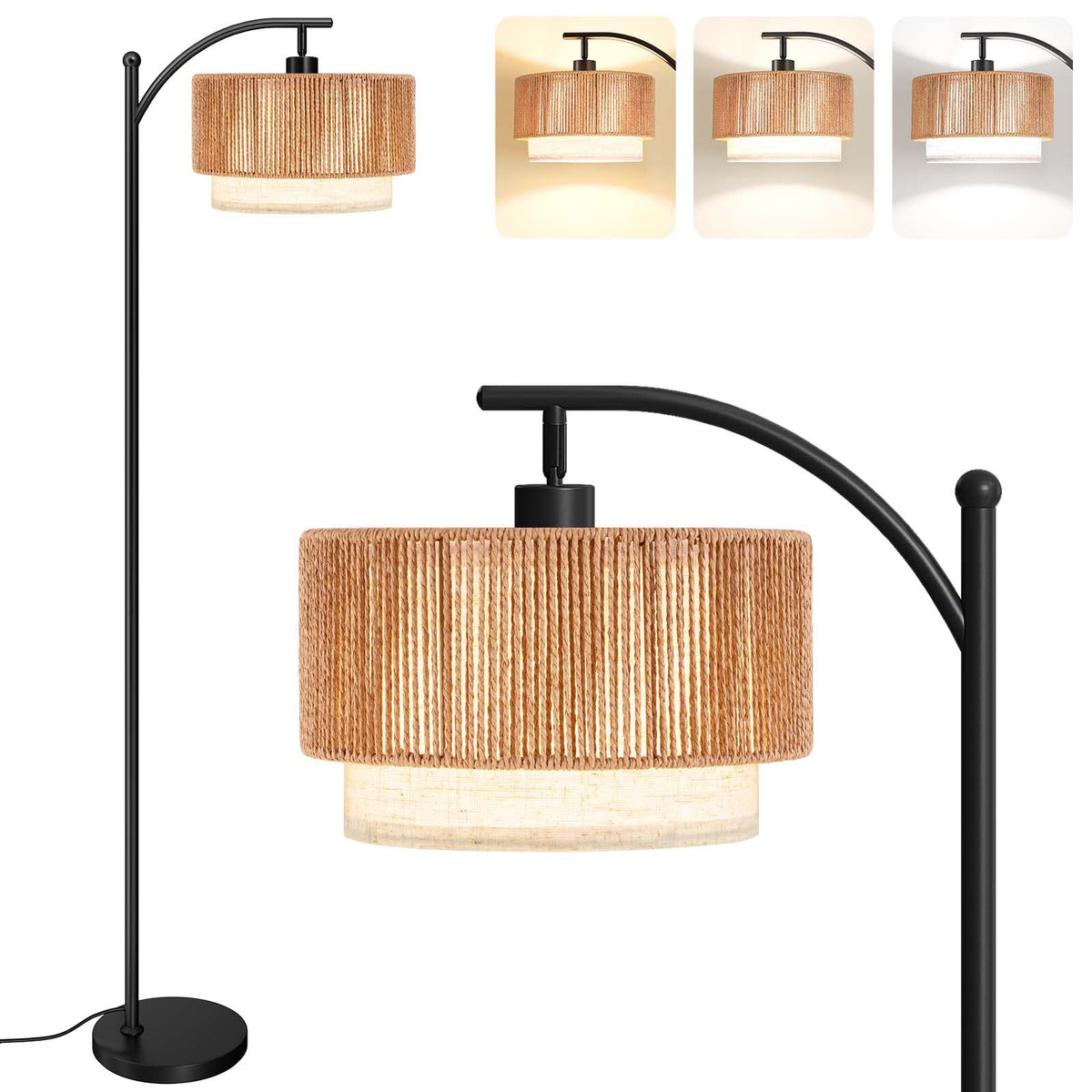 SUNMORY arc floor lamp with rattan shade