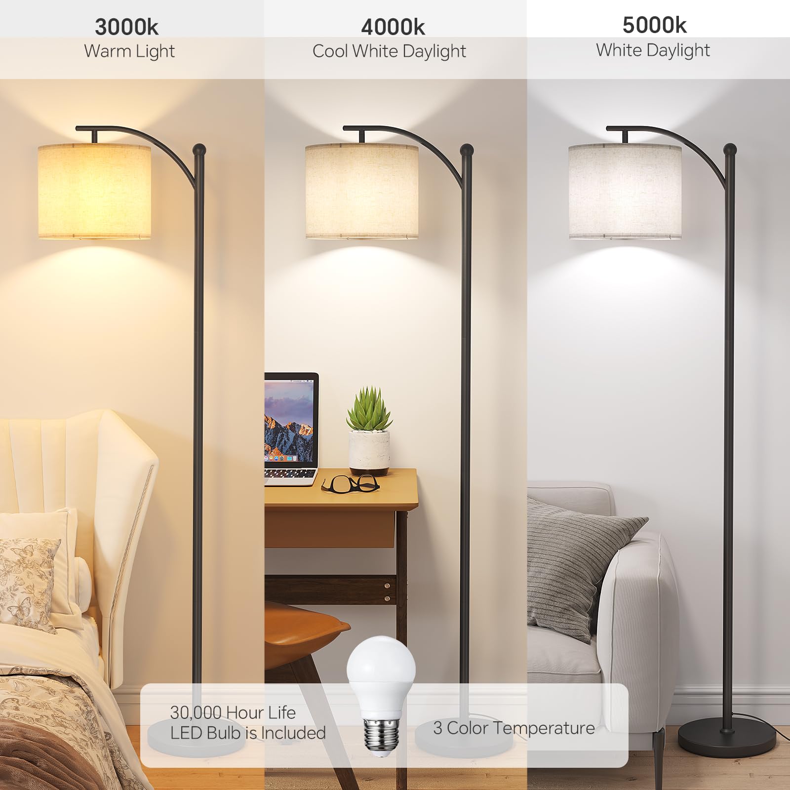 Rotatable lampshade on SUNMORY arc floor lamp