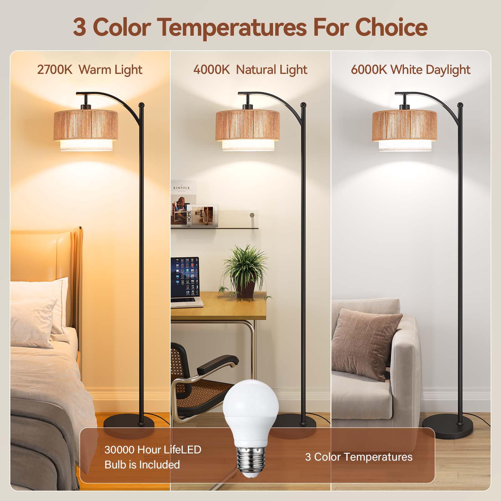 SUNMORY arc floor lamp with fabric shade