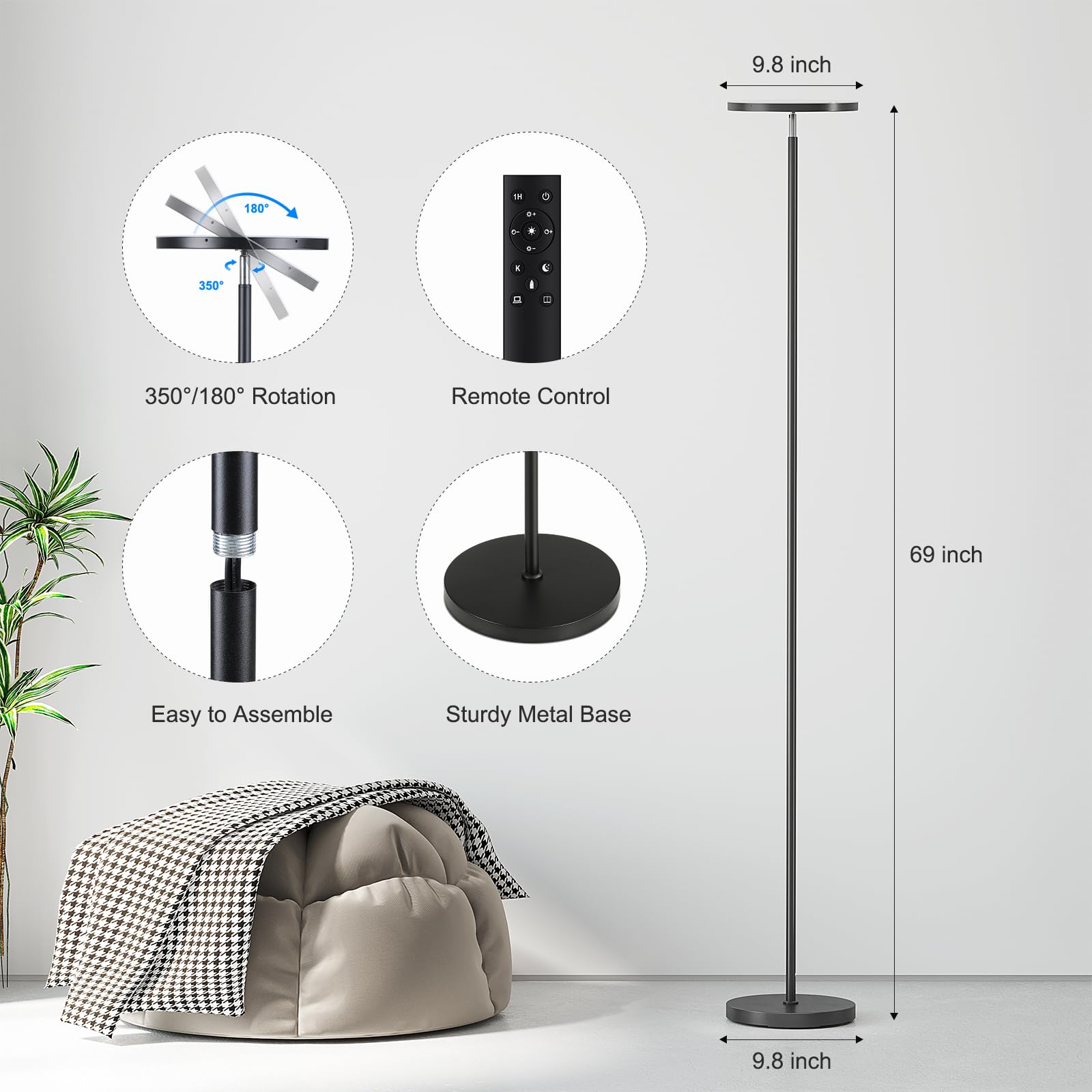 Rotatable lamp head on SUNMORY floor lamp