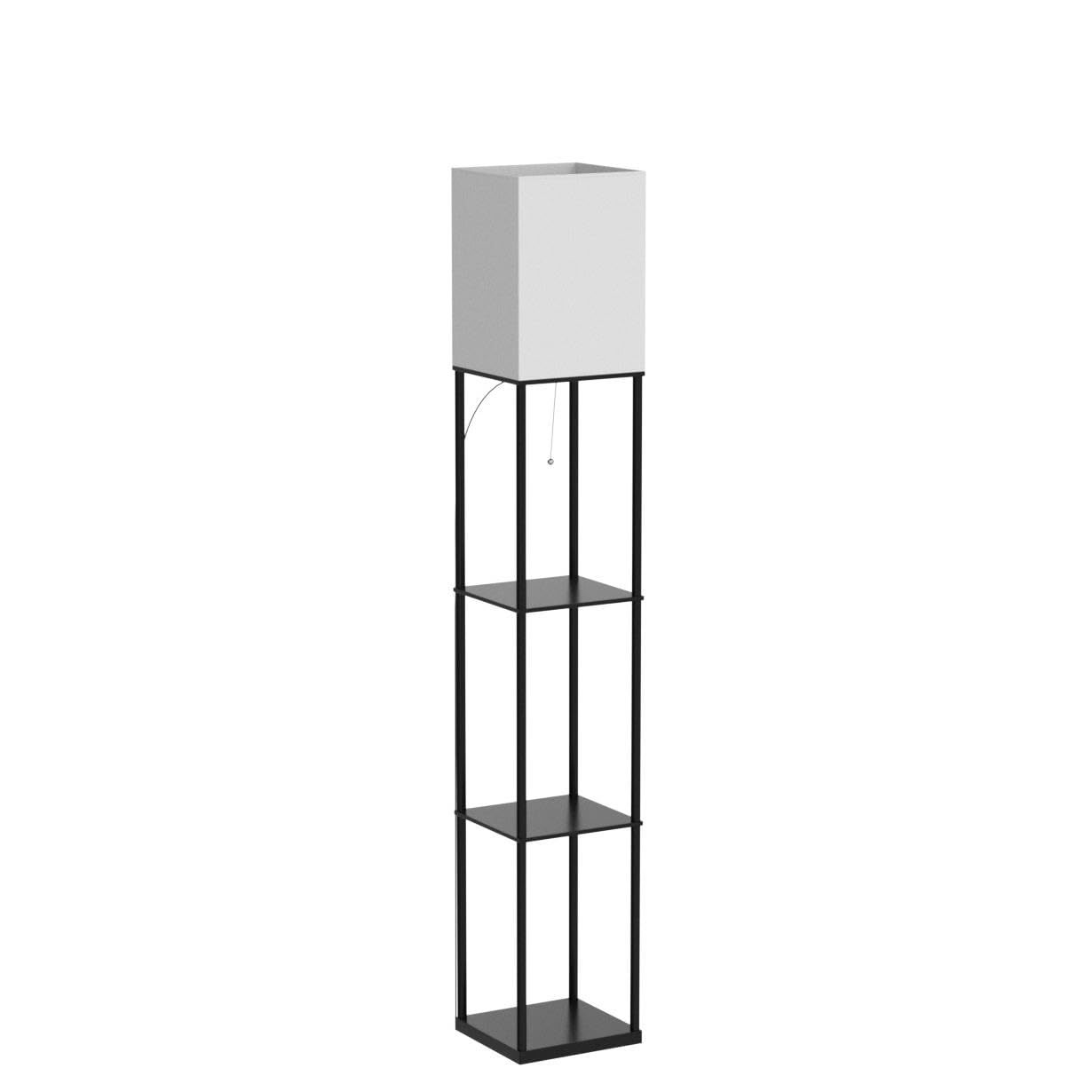 Off-white cloth lampshade on SUNMORY shelf floor lamp
