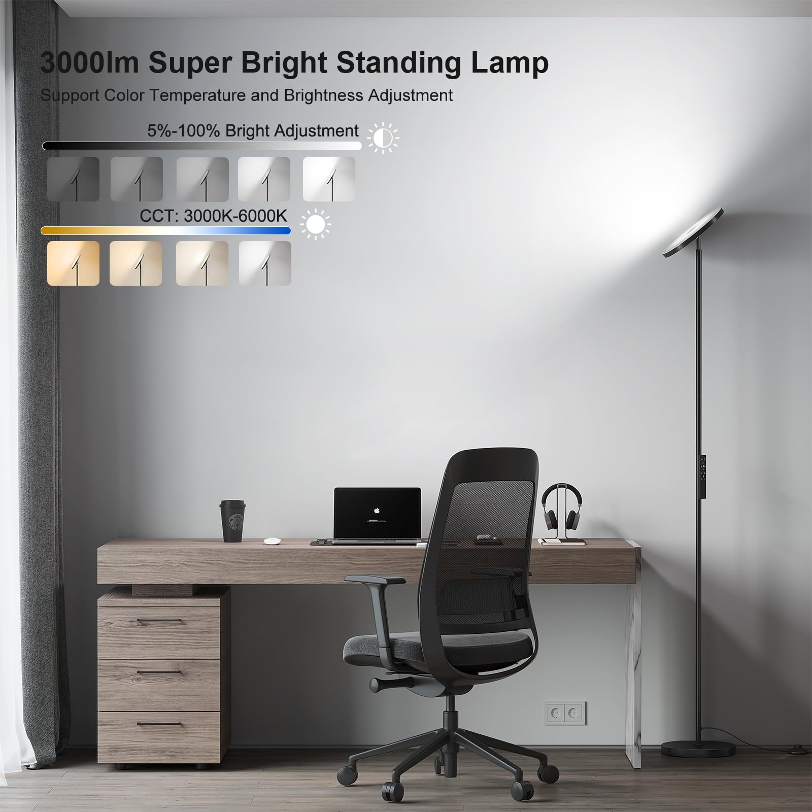 LED standing lamp by SUNMORY with dimmable brightness