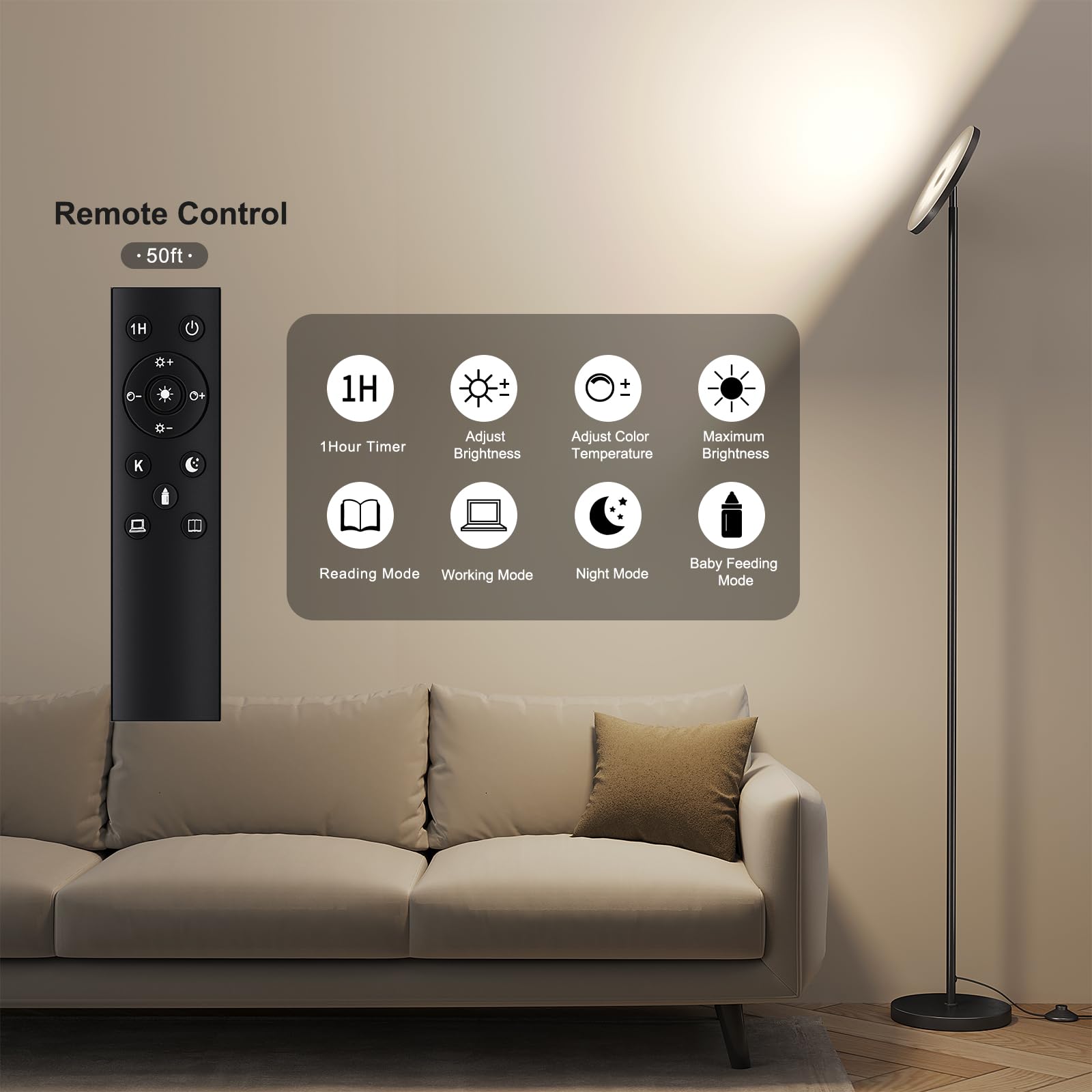 SUNMORY living room lamp with heavy base for stability
