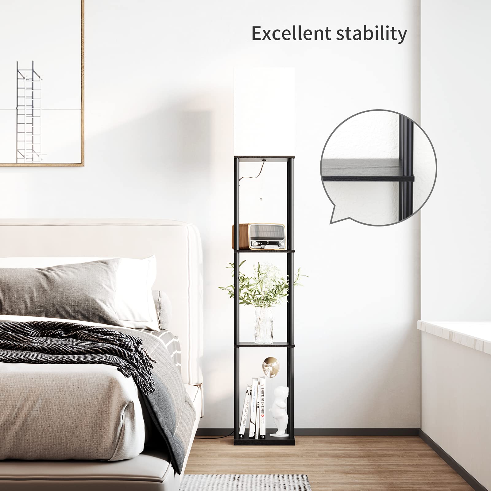 SUNMORY floor lamp with shelves compatible with smart plugs via voice control