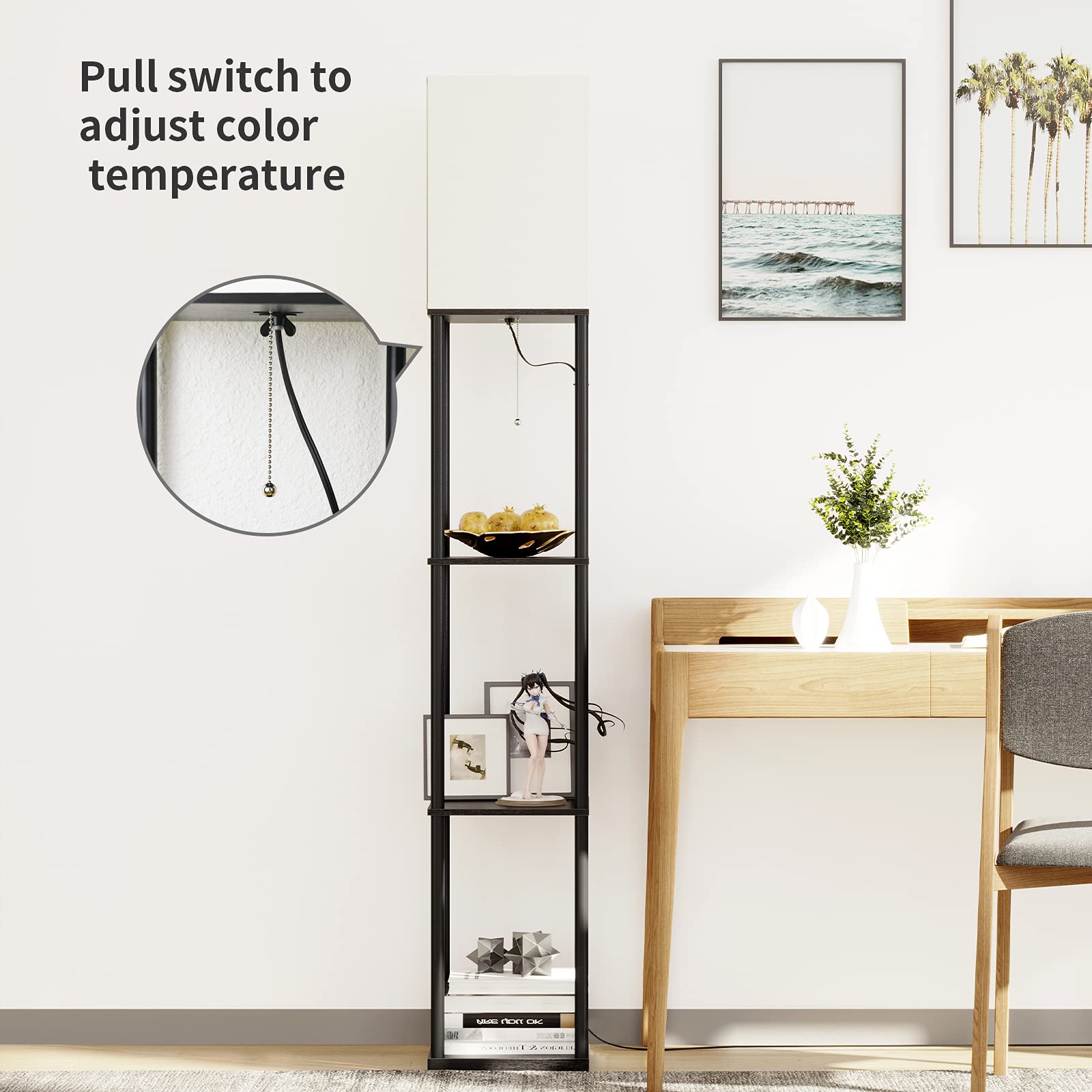 Assembled SUNMORY shelf lamp with included tools and instructions