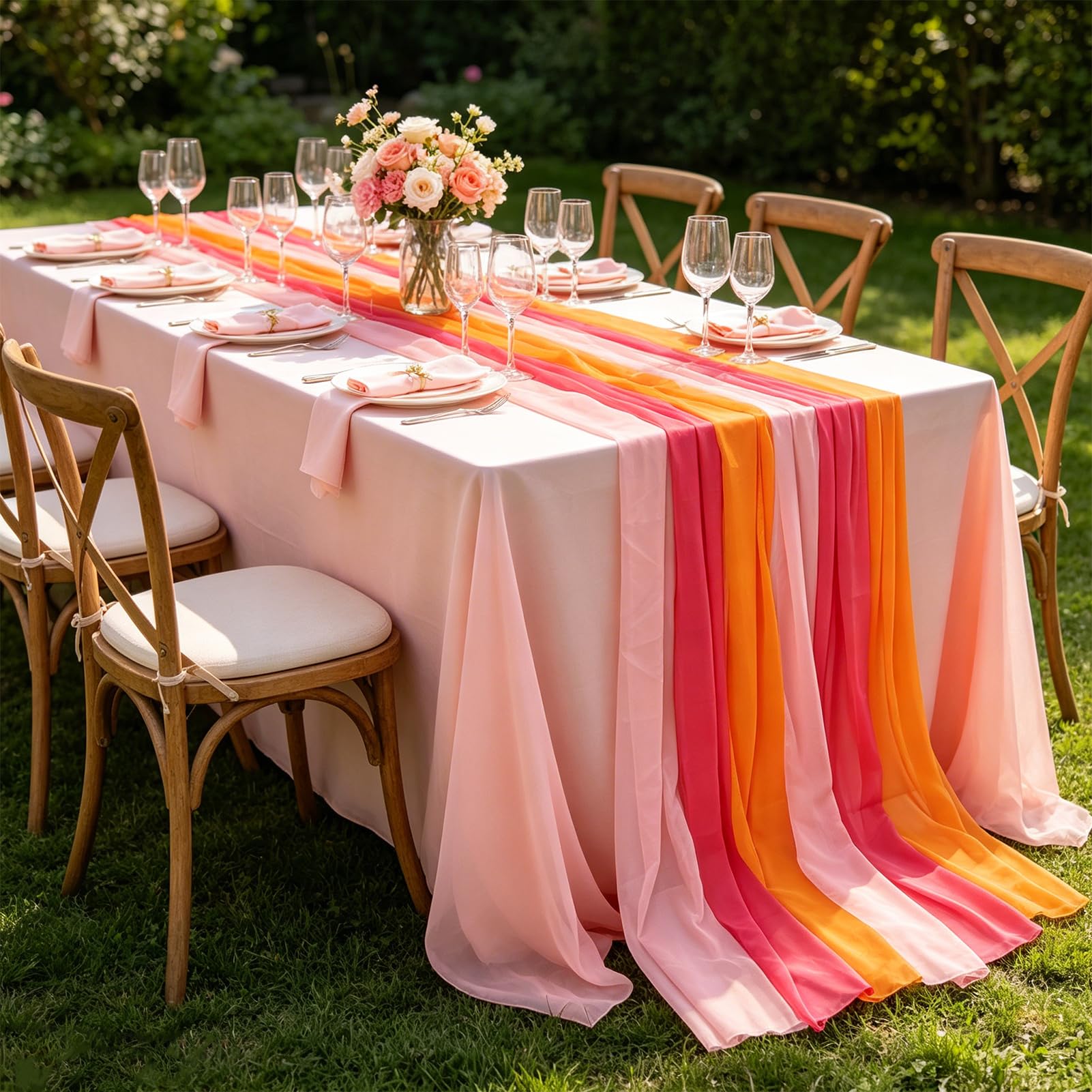 Sunset party decorations table runner cloth pink and orange colors