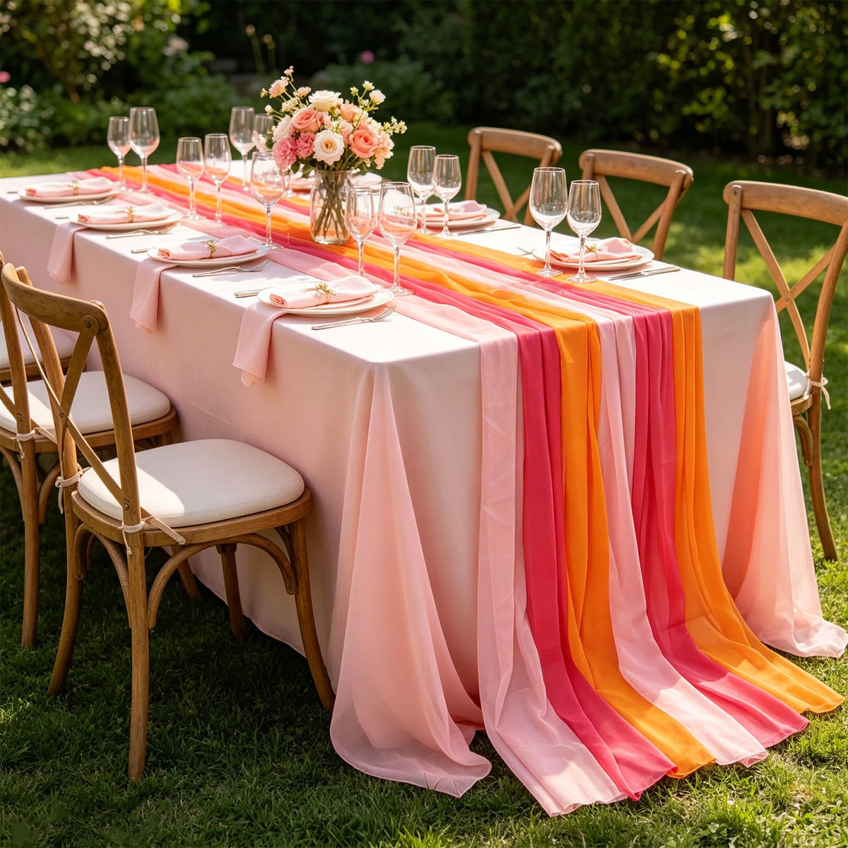 Sunset party decorations table runner cloth pink and orange colors