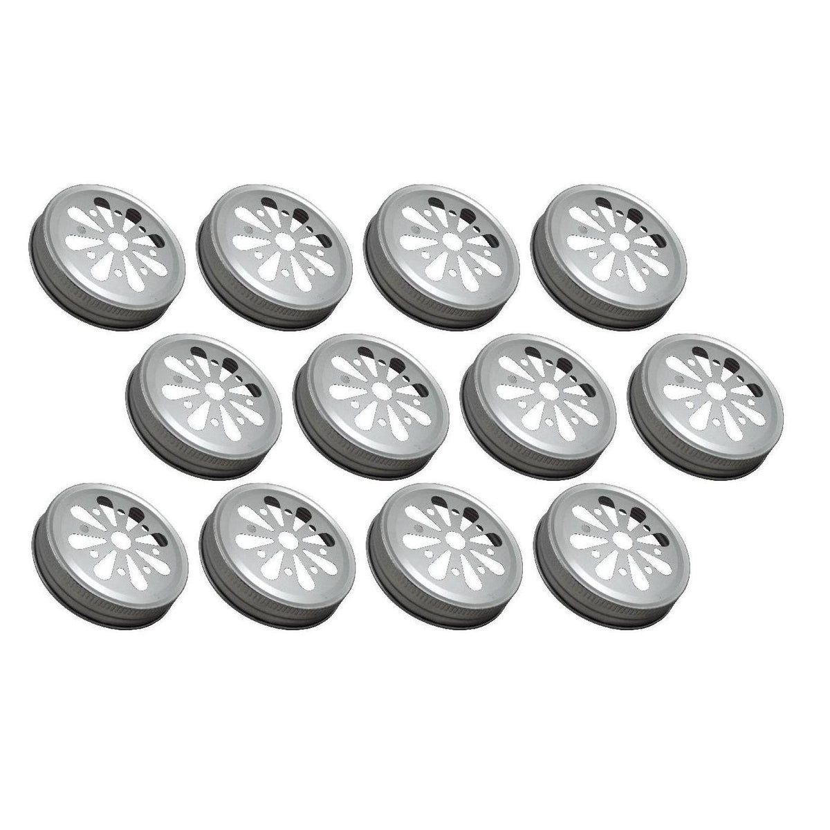 Sunshine Mason Co. 80016 Daisy Flower Cut Mason Jar Lids Silver 12 pieces
