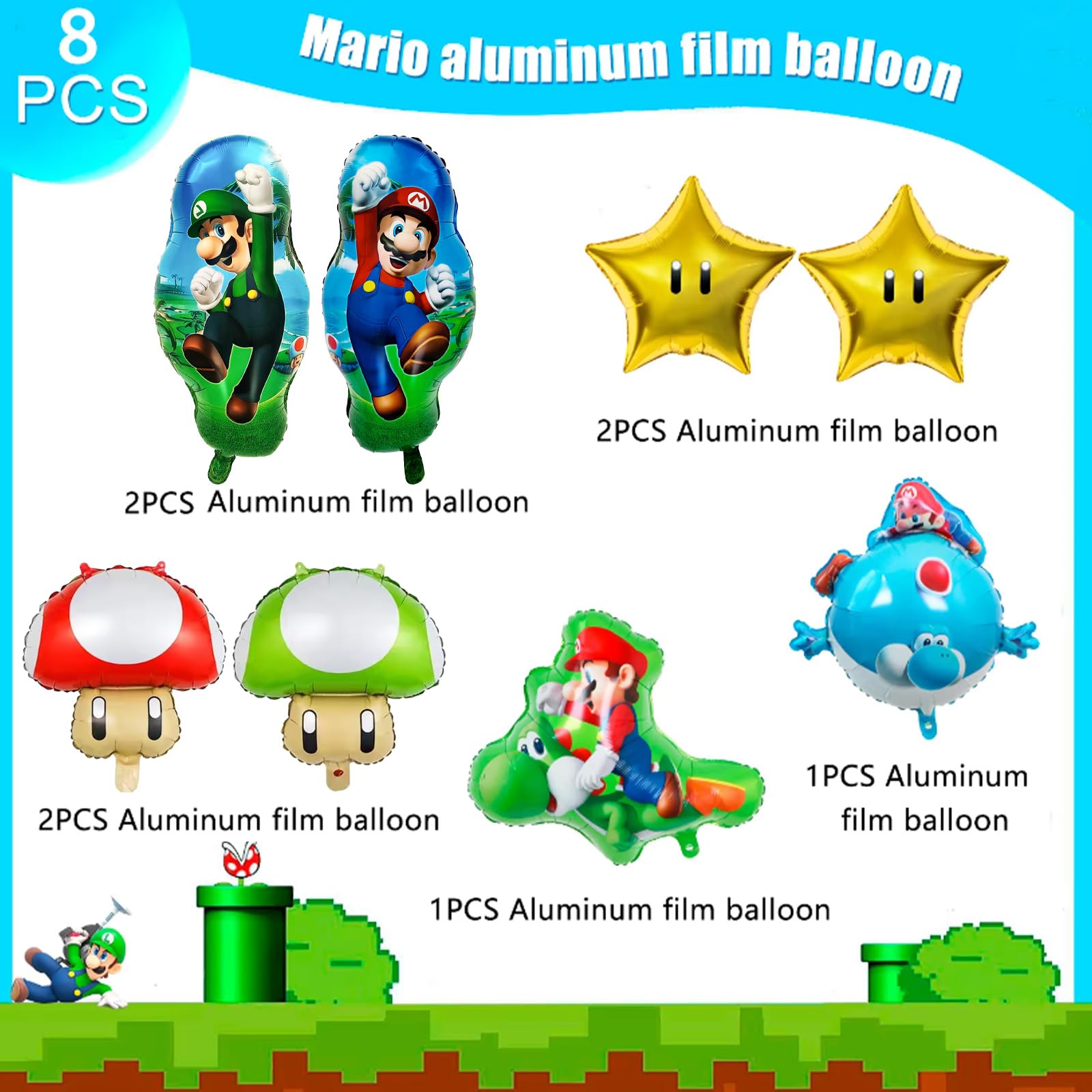 Super Mario balloon set with 3D design and classic style