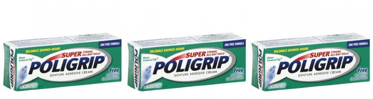 Super Poligrip Denture Adhesive Cream 0.75 oz travel size Pack of 3