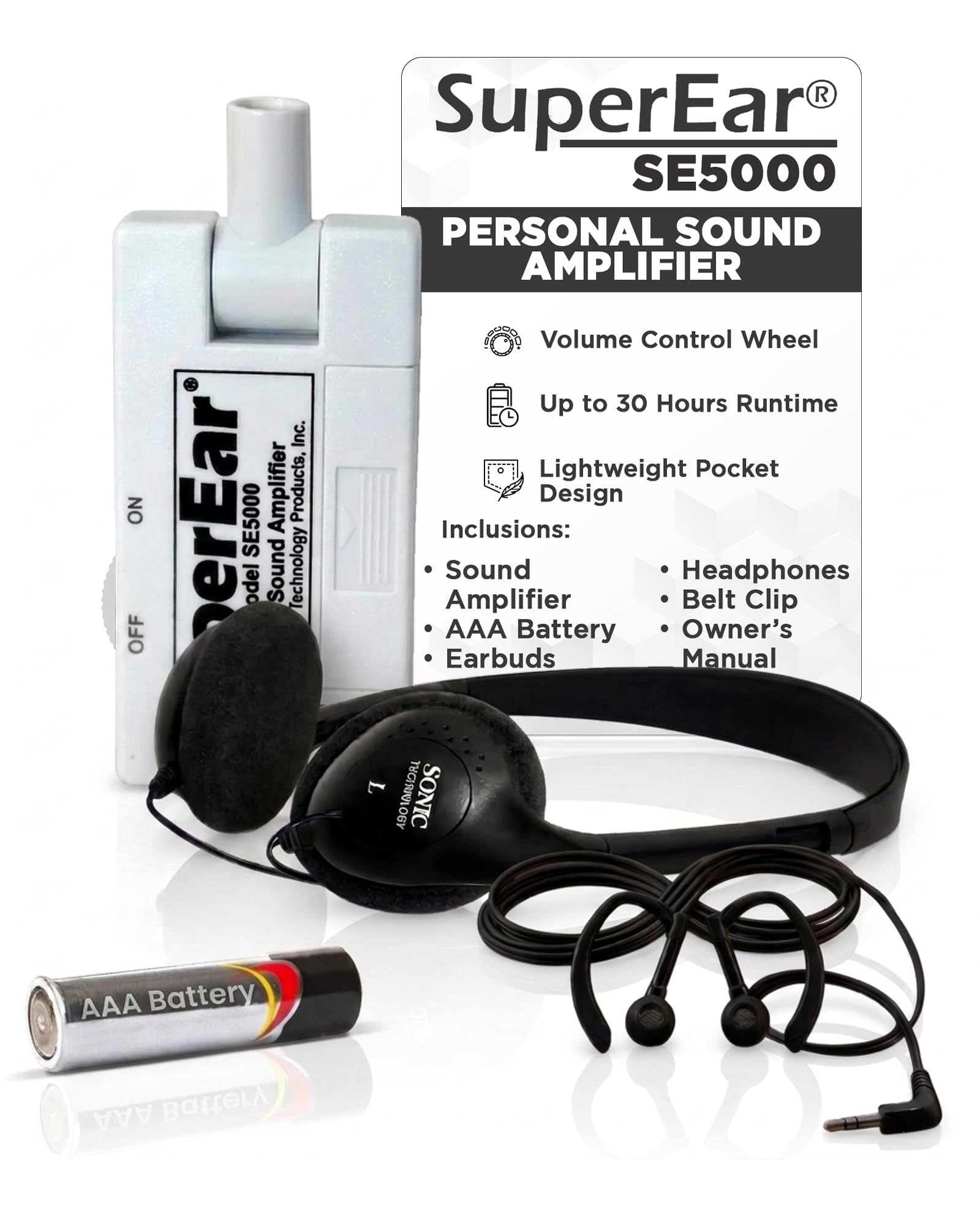 SuperEar SE5000 hearing amplifier with deluxe headphones