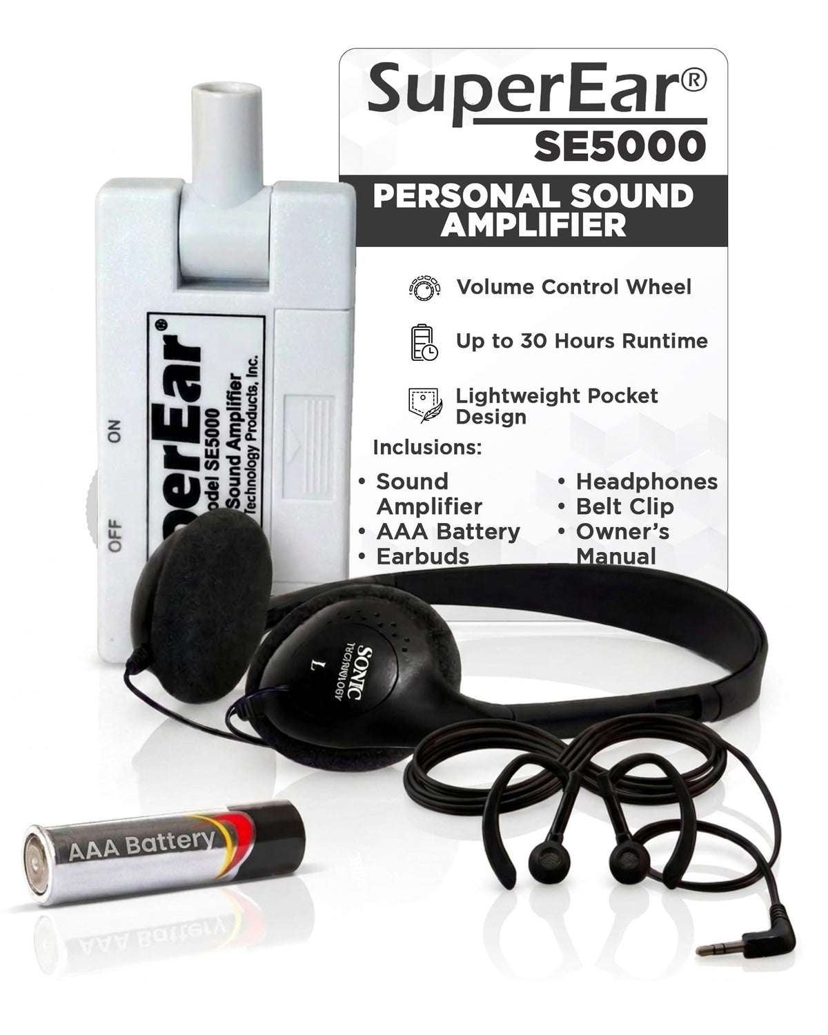 SuperEar SE5000 hearing amplifier with deluxe headphones