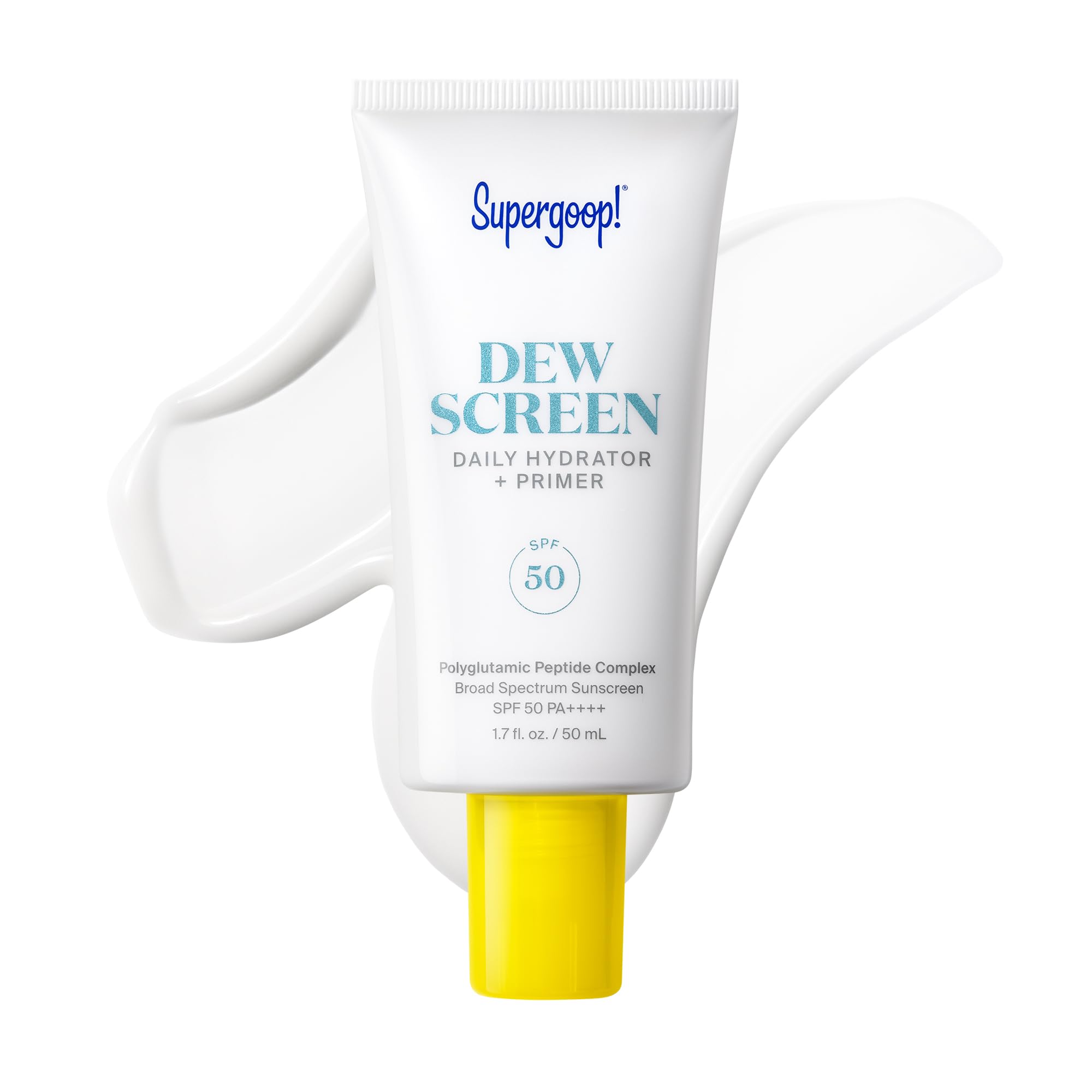 Front view of Supergoop Dewscreen Daily Hydrator Primer SPF 50 bottle