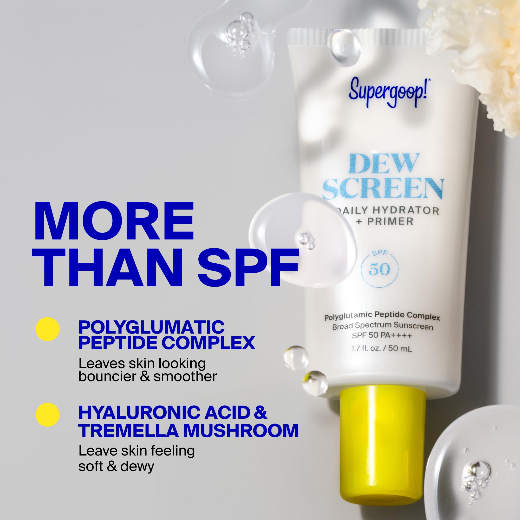 Polyglutamic peptide complex emblem on Dewscreen packaging