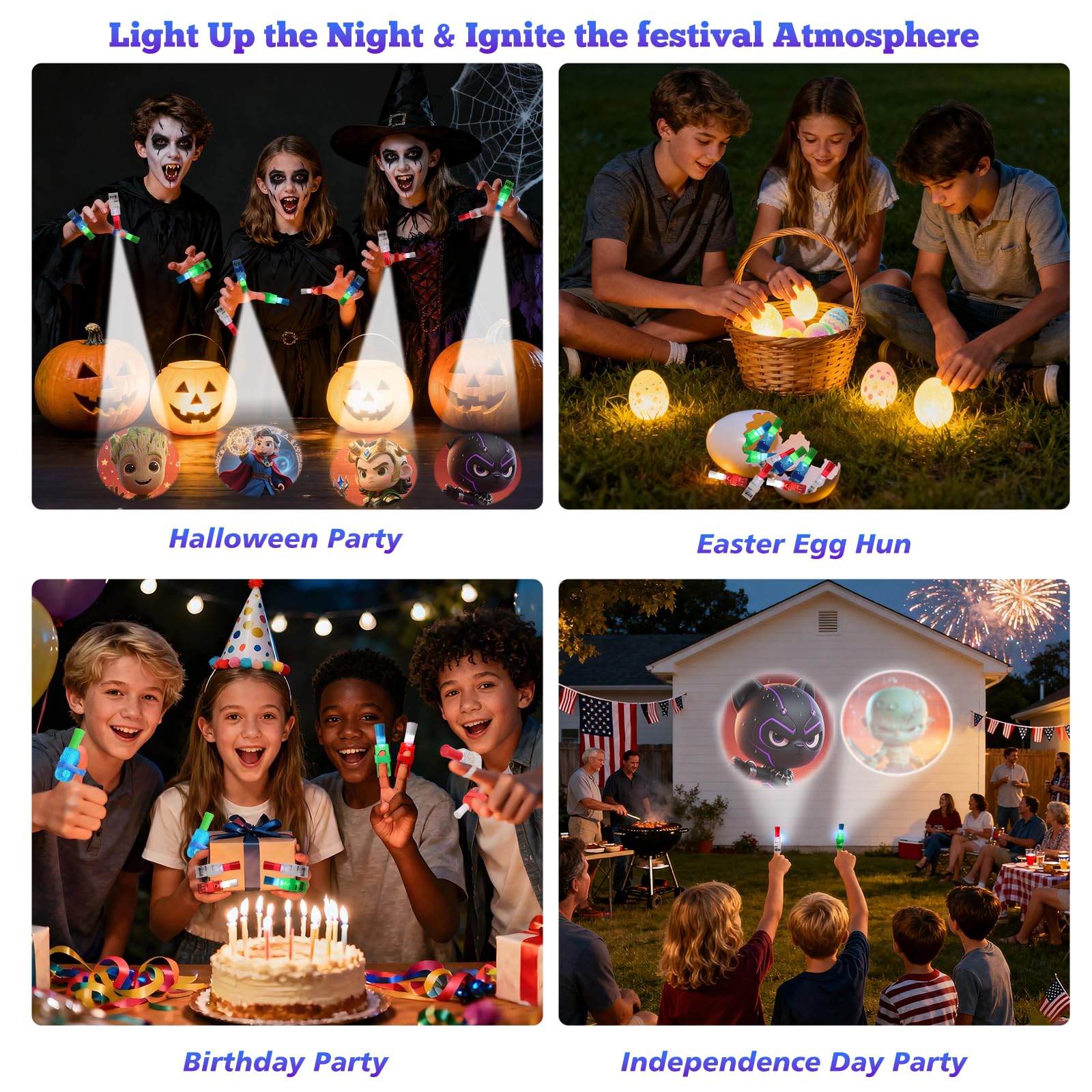 Glow in the dark hero finger lights for kids
