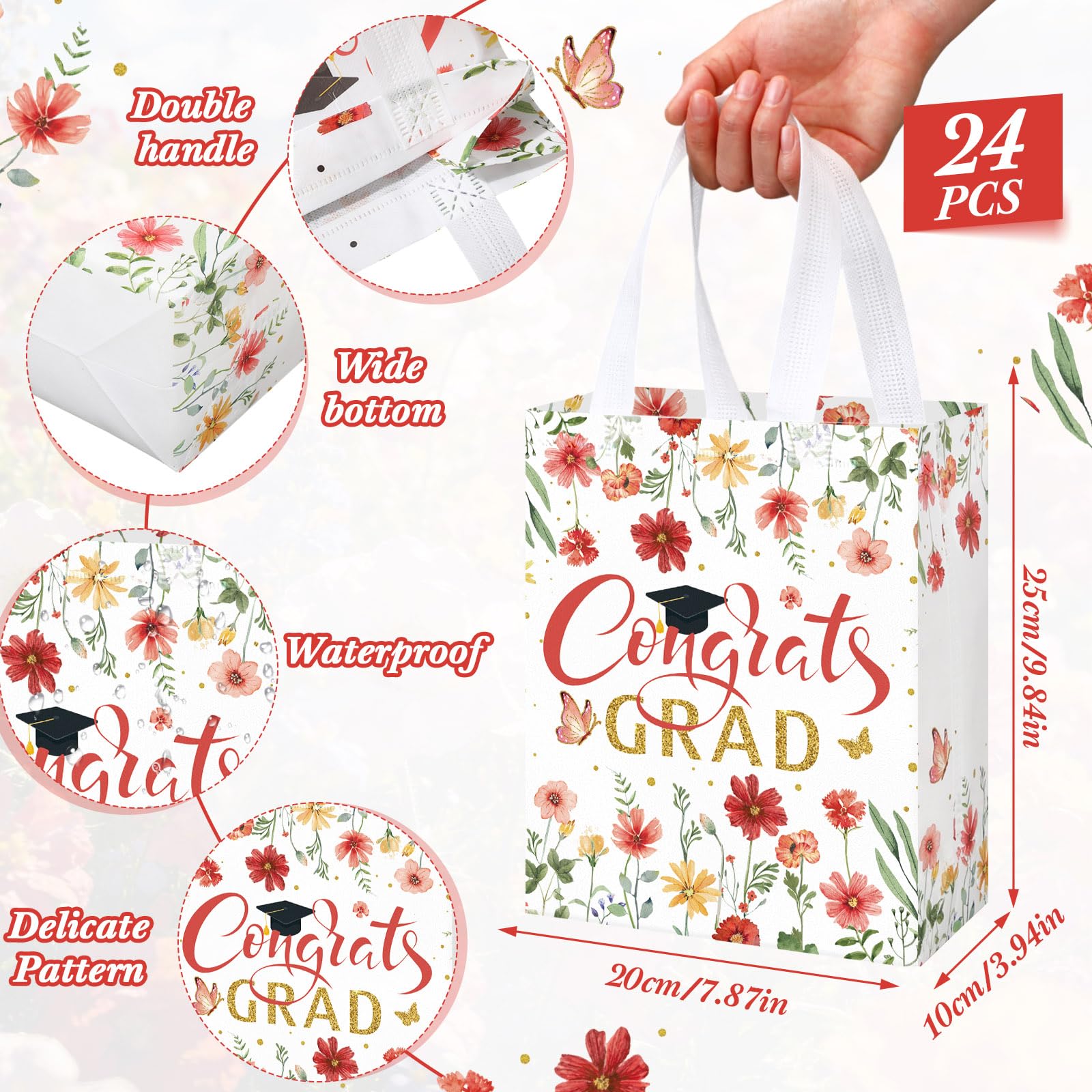 Floral wildflower design graduation gift bag in assorted pastel colors