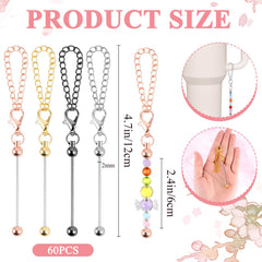 Clip on cup rims straws phone lanyards and keychains with beadable charm