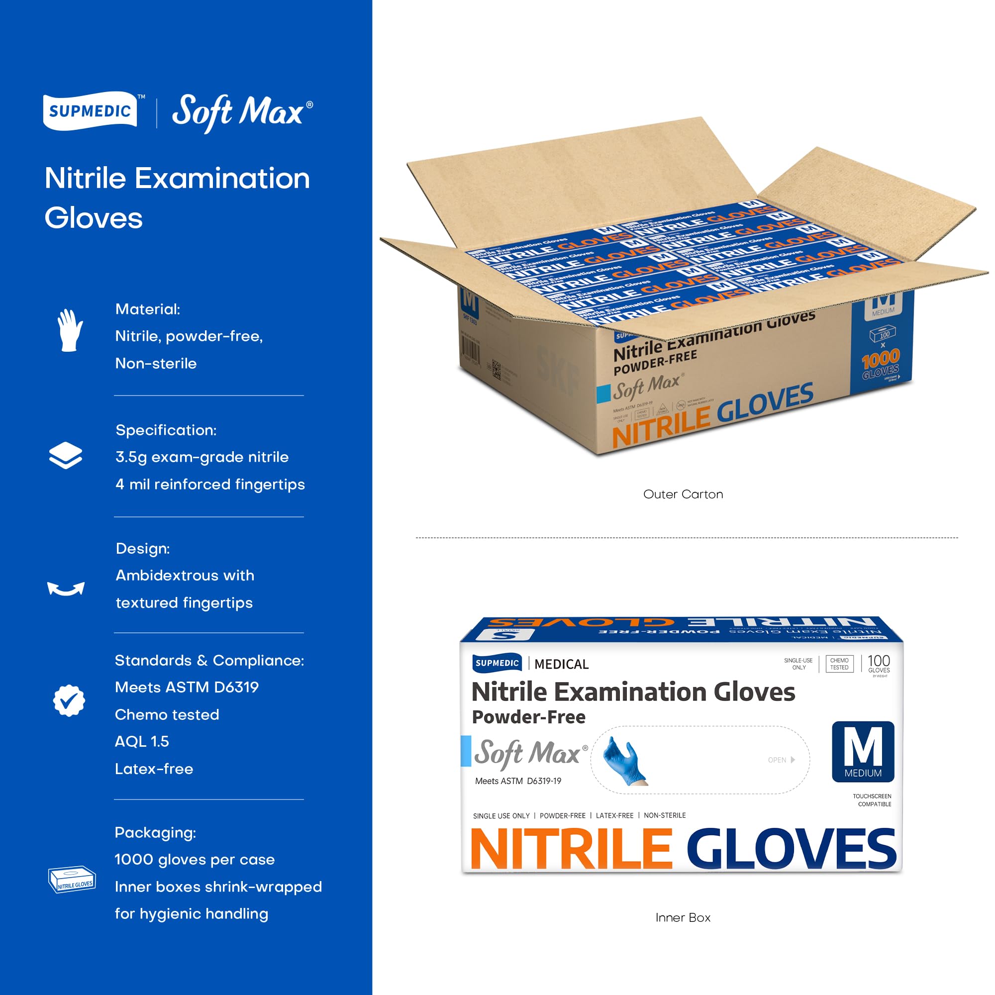 Supmedic latex-free nitrile gloves medium size ambidextrous