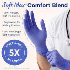 Blue nitrile gloves with appropriate finger and palm protection Supmedic Soft Max