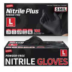 Supmedic Nitrile+ disposable gloves 5Mil Powder-Free Glove black size Large