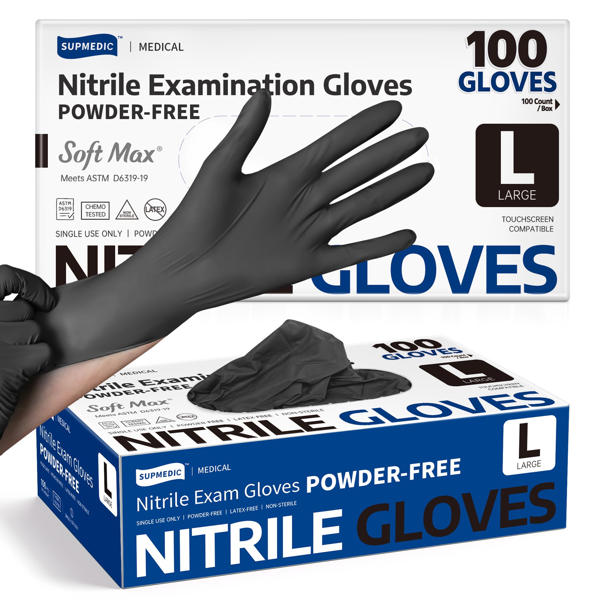 Supmedic Soft Max disposable nitrile exam gloves black size L