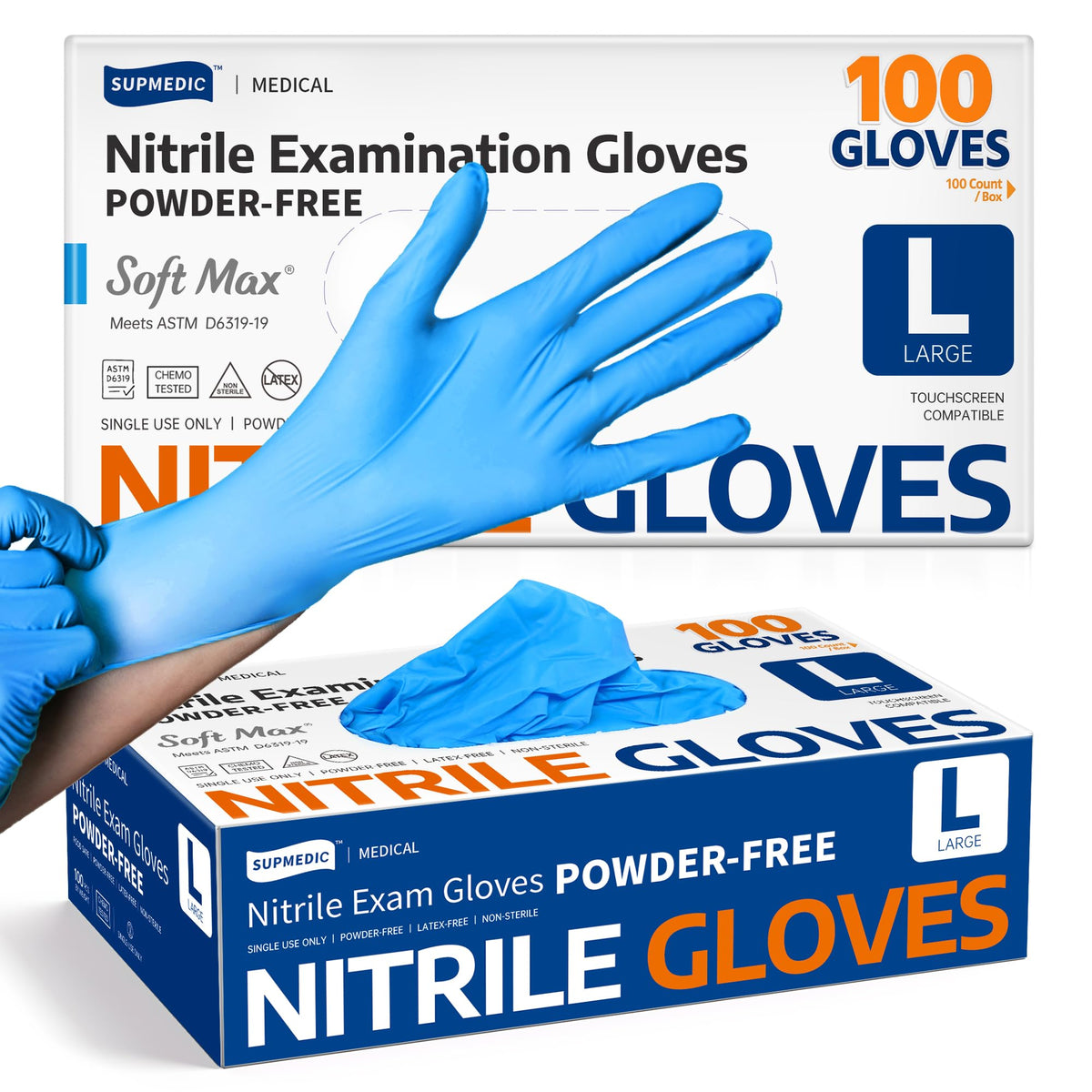 Supmedic Soft Max Medical Nitrile Exam Gloves blue size L