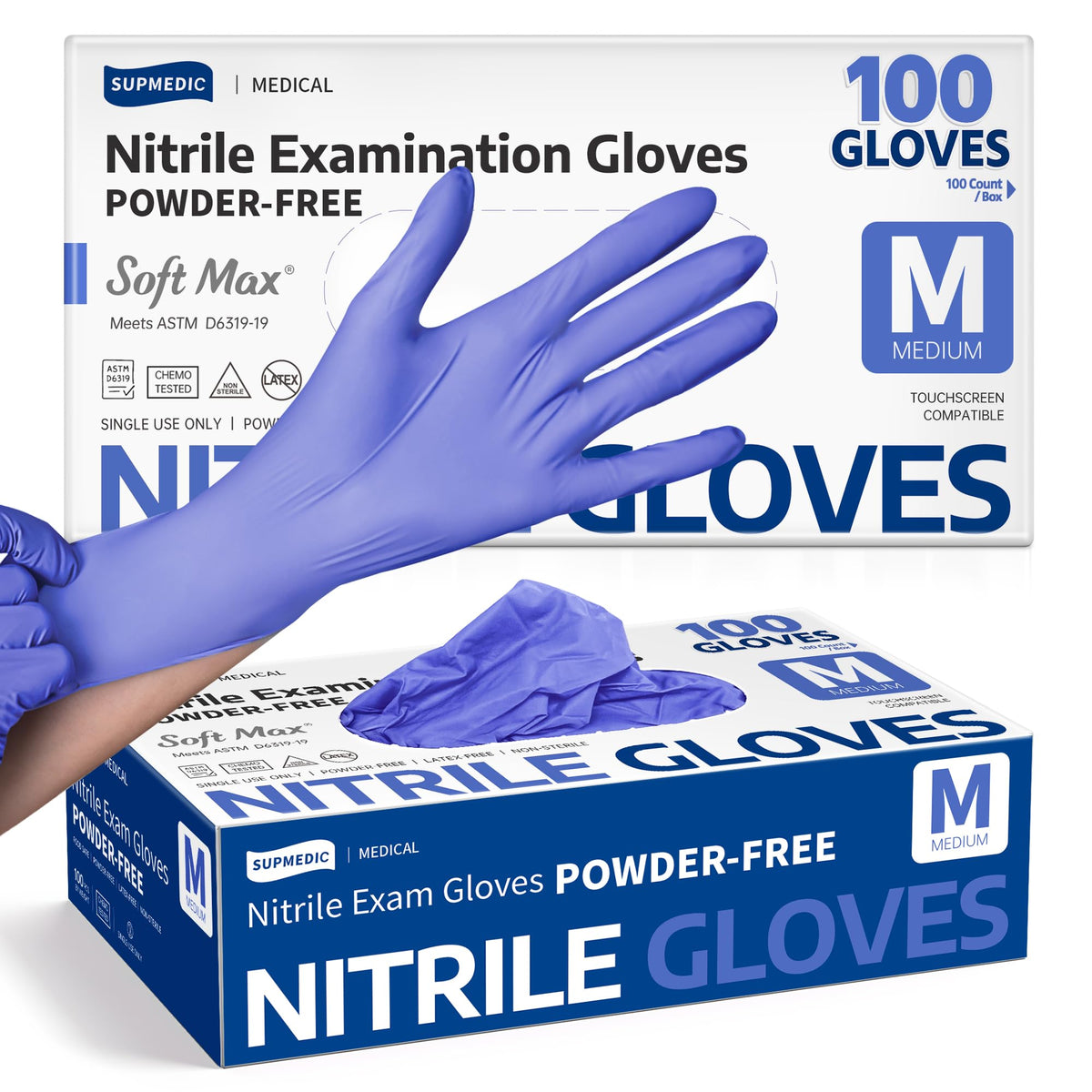 Supmedic Soft Max nitrile gloves blue size M 100 count