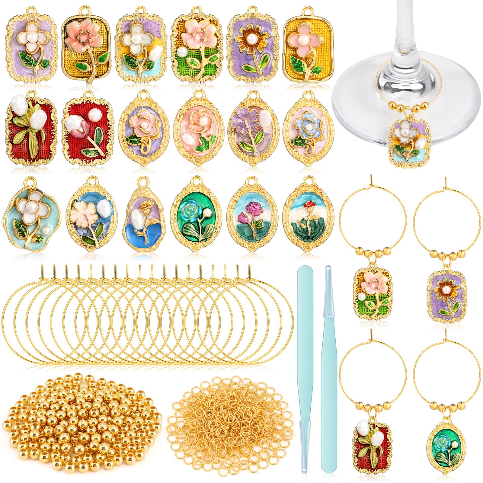 Sureio 18 sets wine glass charms kit with 18 charms and accessories