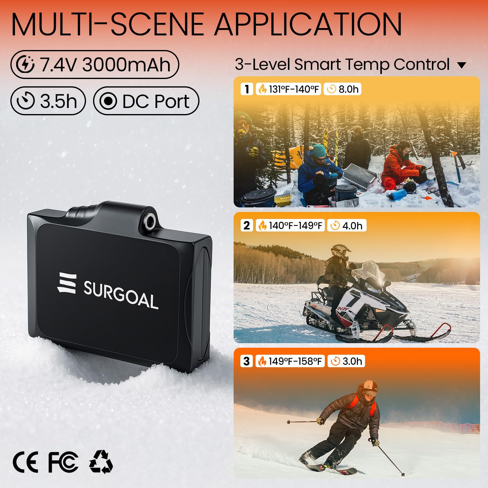 Three level temperature control buttons on SURGOAL heated gloves