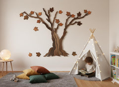 Solid pine wood maple tree silhouette wall decor for living room