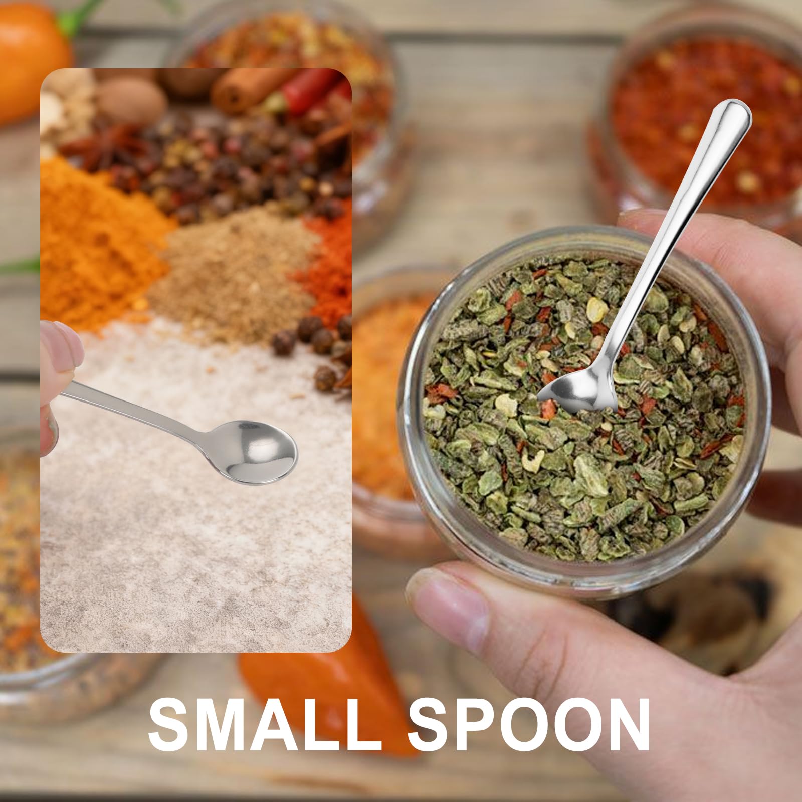 Compact stainless steel spoons for spices and seasoning