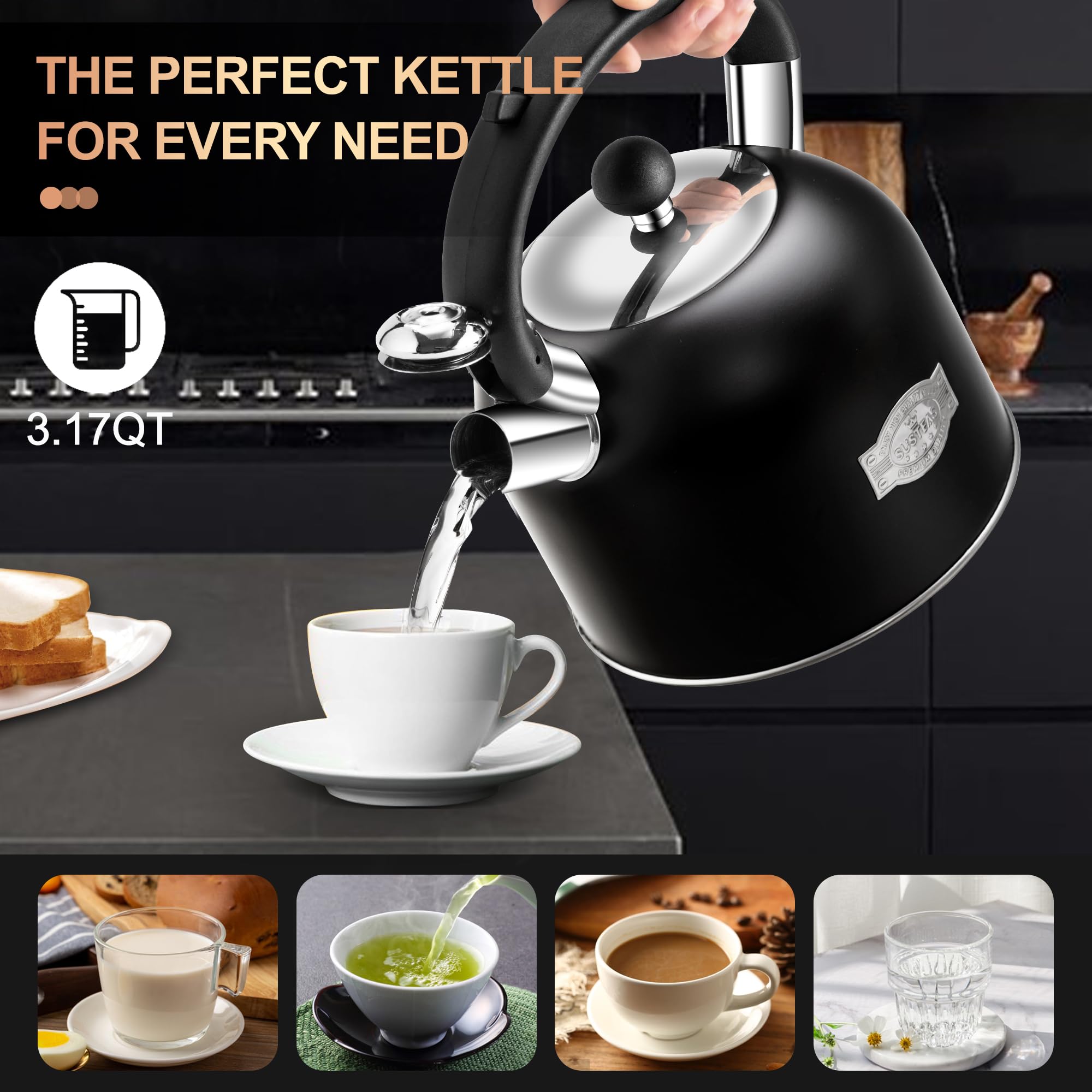 SUSTEAS 3.17QT kettle with anti-scalding handle