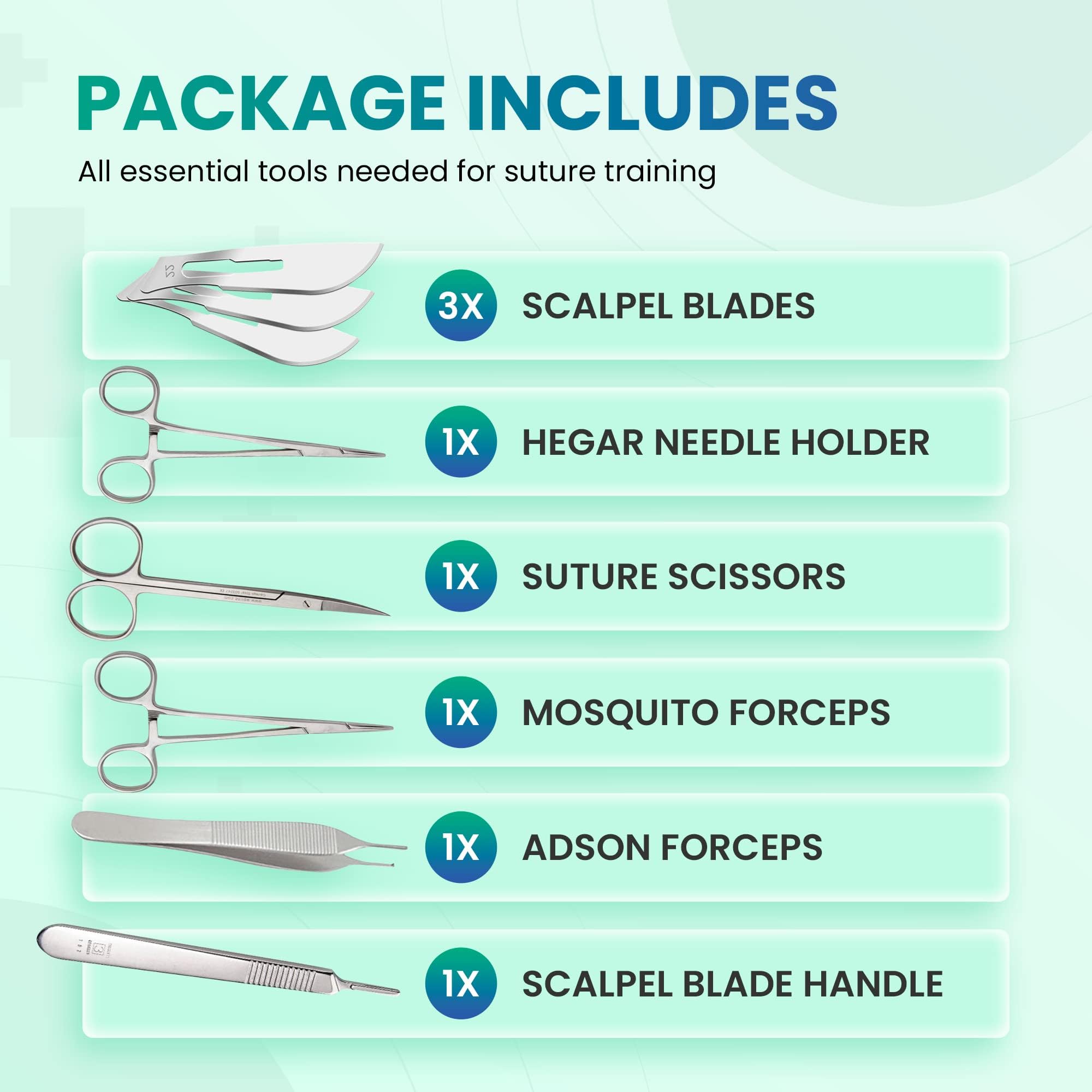 Needle holder and Adson forceps included in kit