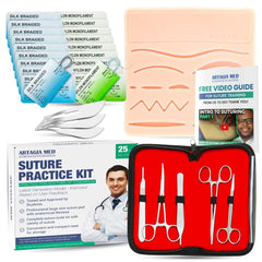 Layered silicone pad with practice tools for suturing