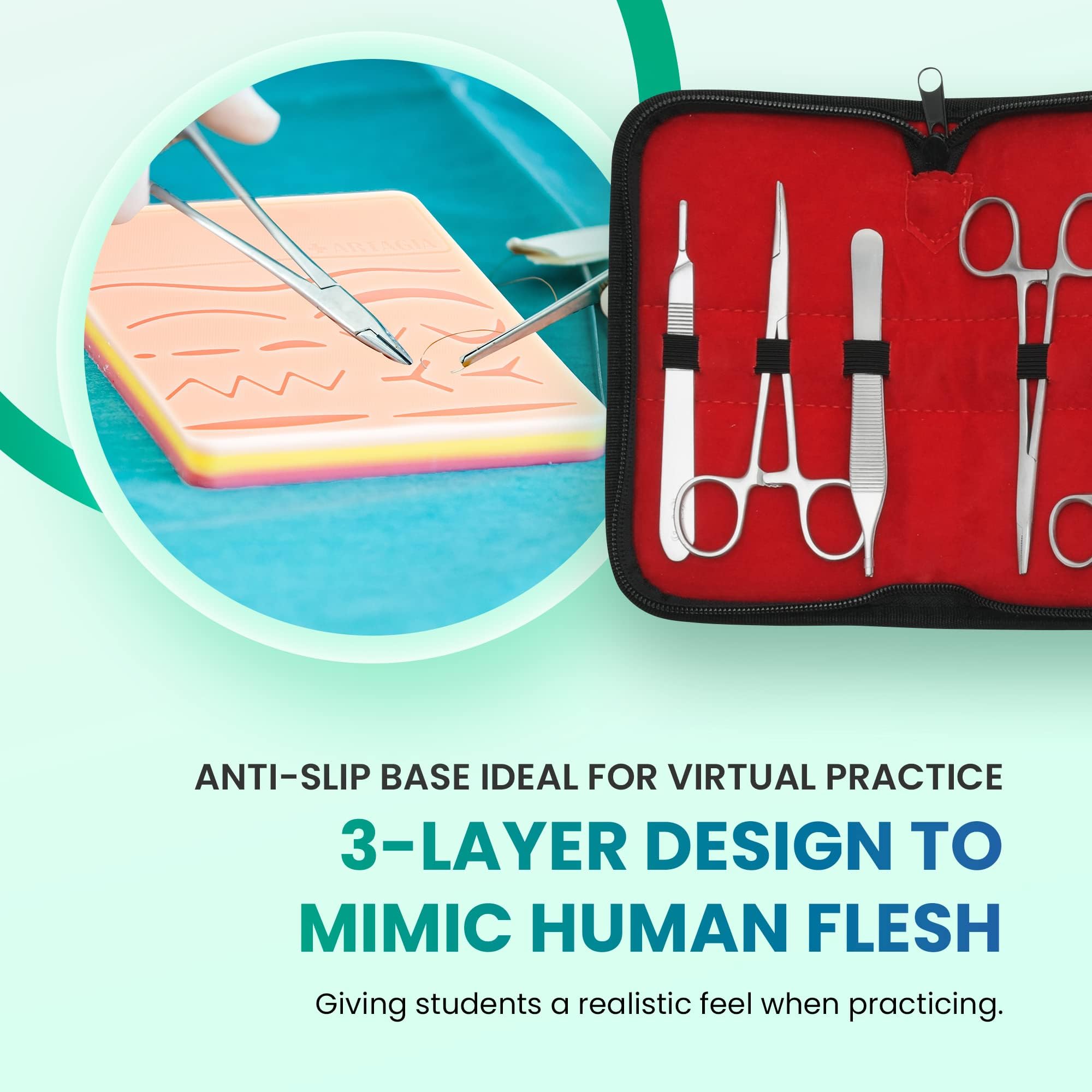 Suture threads and scalpel blades for practice