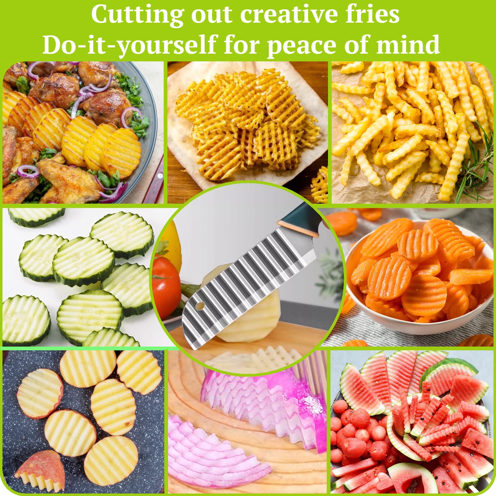 Crinkle cutter slicing vegetables and fruits