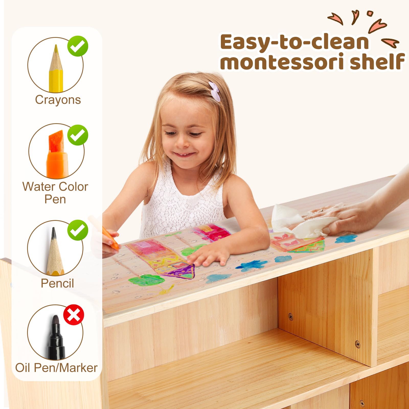 playroom storage shelf with top surface for decor items