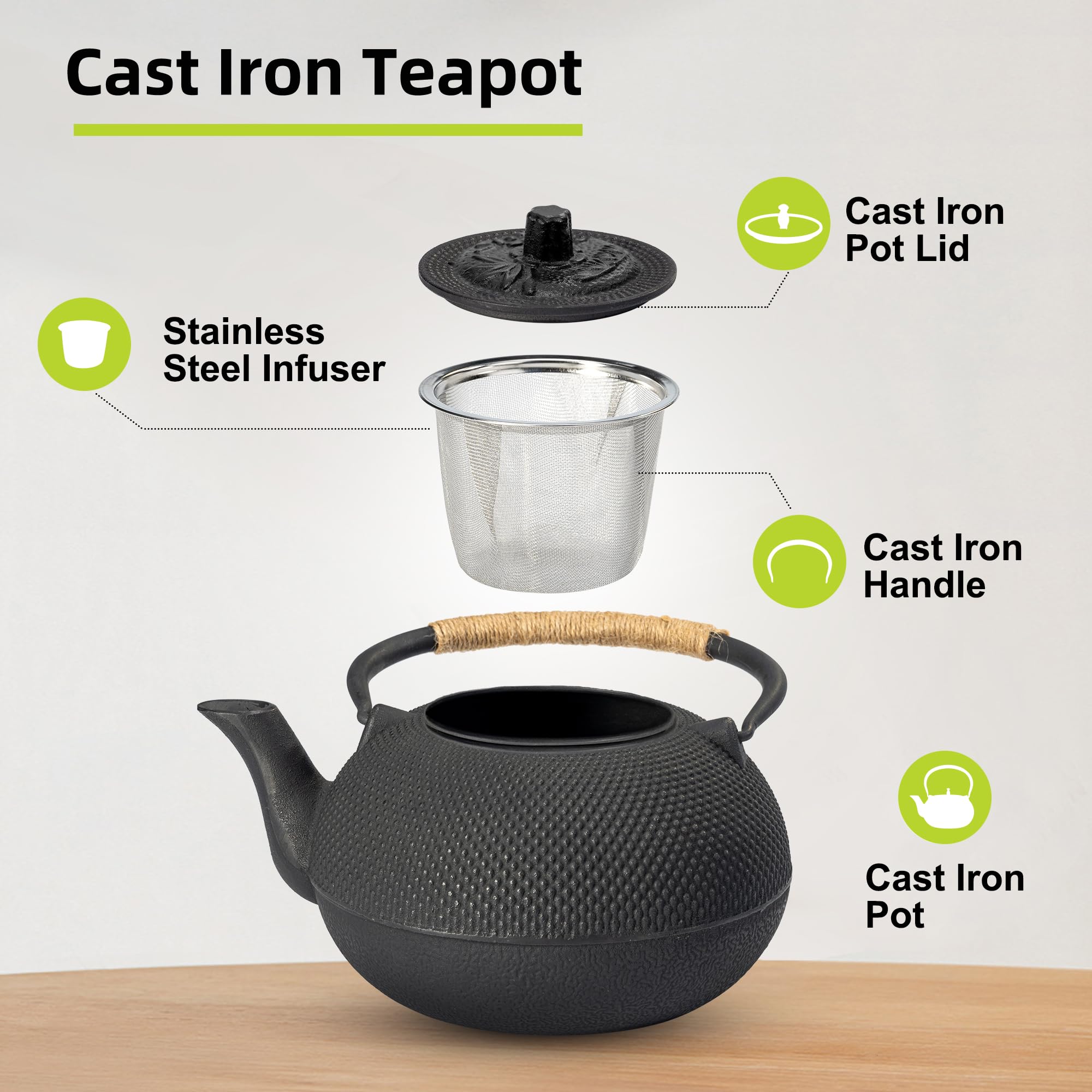 cast iron teapot enamel interior 650ml kitchen setting