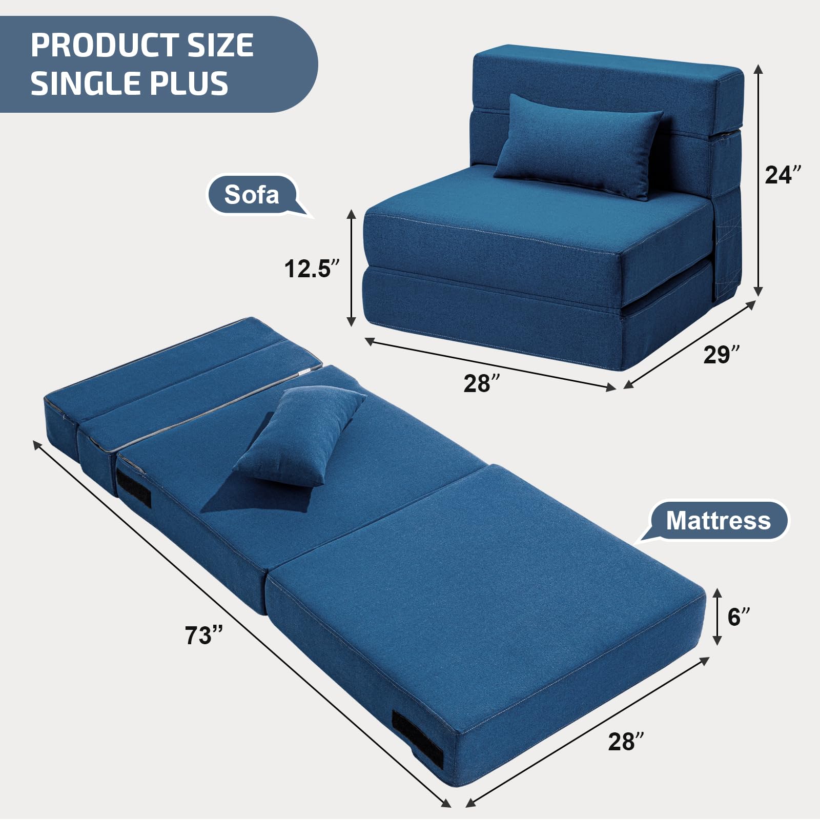 SUYOLS folding sofa bed single28 navy blue folded form